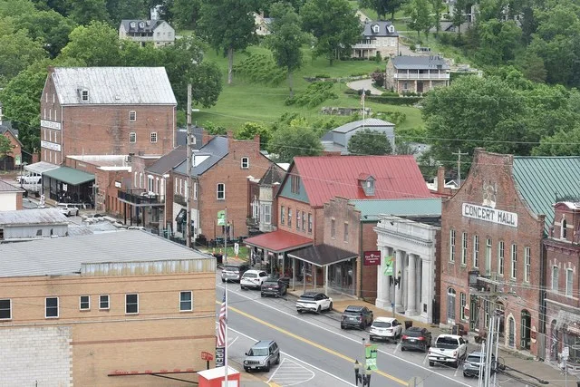 First Street in Hermann, Missouri photographed from the courthouse. June 2026