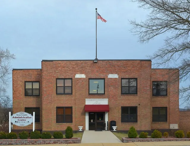 The former Texas County, Missouri , courthouse, now the county administrative building. Courts have moved two blocks north to the new Texas County Justice Center.