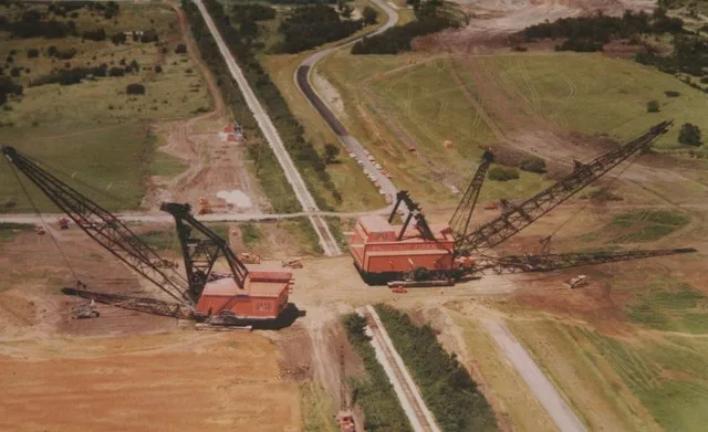 Two of the large dredge machines used to strip mine coal near Hume, Missouri. Photo courtesy Scott Clark via Flickr.