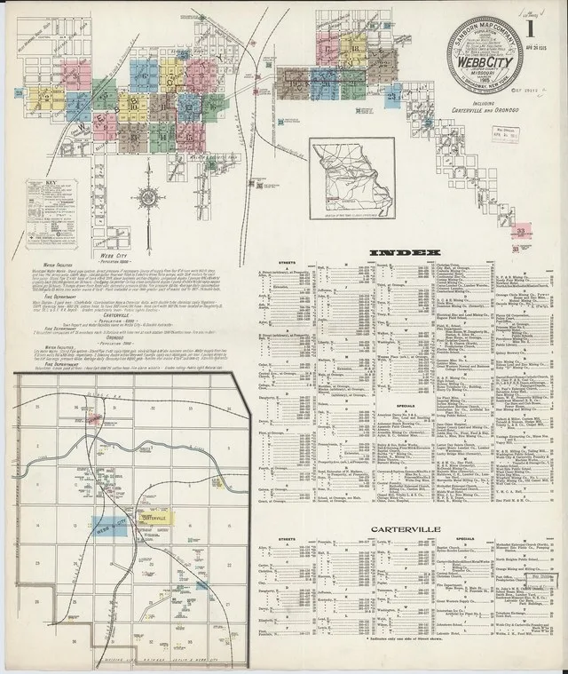 Sanborn Fire Insurance Map from Webb City, Jasper County, Missouri, 1915, Plate 0001