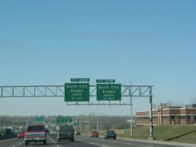 This is the approaching of the Earth City Expressway exits from Interstate 70 - Maryland Heights, MO, 1999