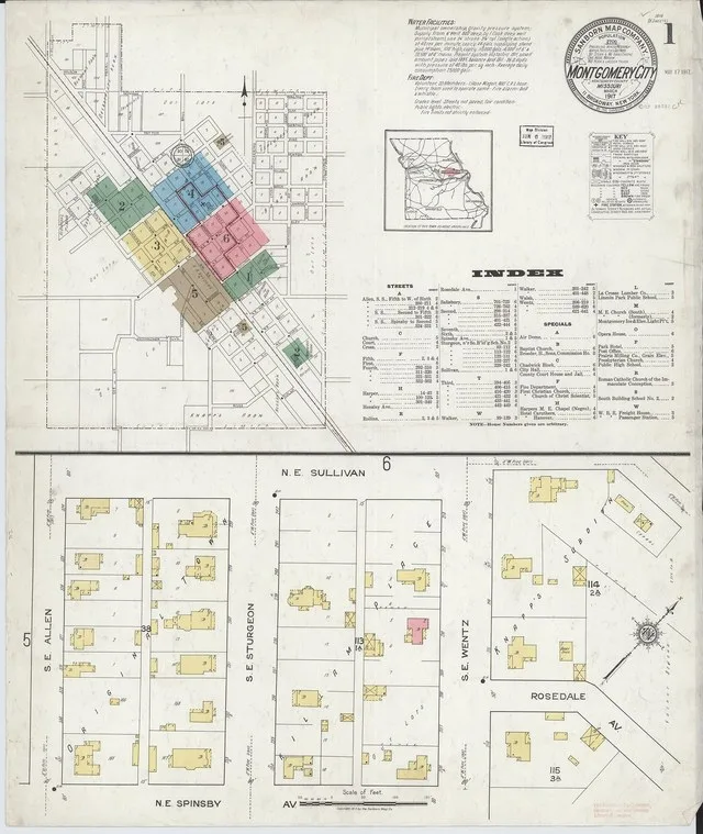 Sanborn Fire Insurance Map from Montgomery City, Montgomery County, Missouri, 1917, Plate 0001