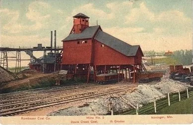 Rombauer Coal Mine near Novinger, Missouri USA. Turn-of-the-20th Century postcard photo