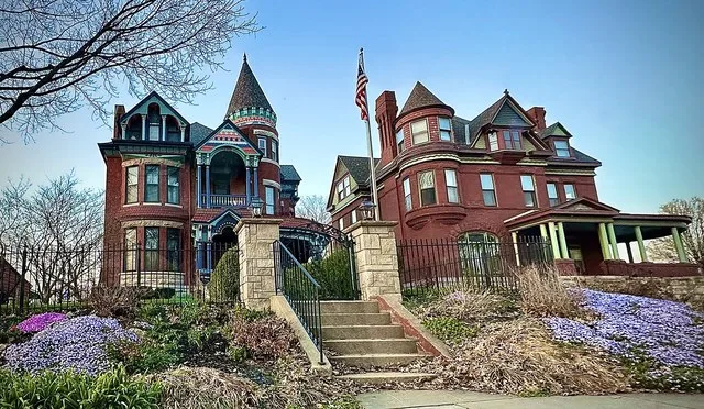 The Philip E. Chappell House (NRHP) and the Louis Krauthoff House are Queen Anne neighbors on Pendleton Avenue.