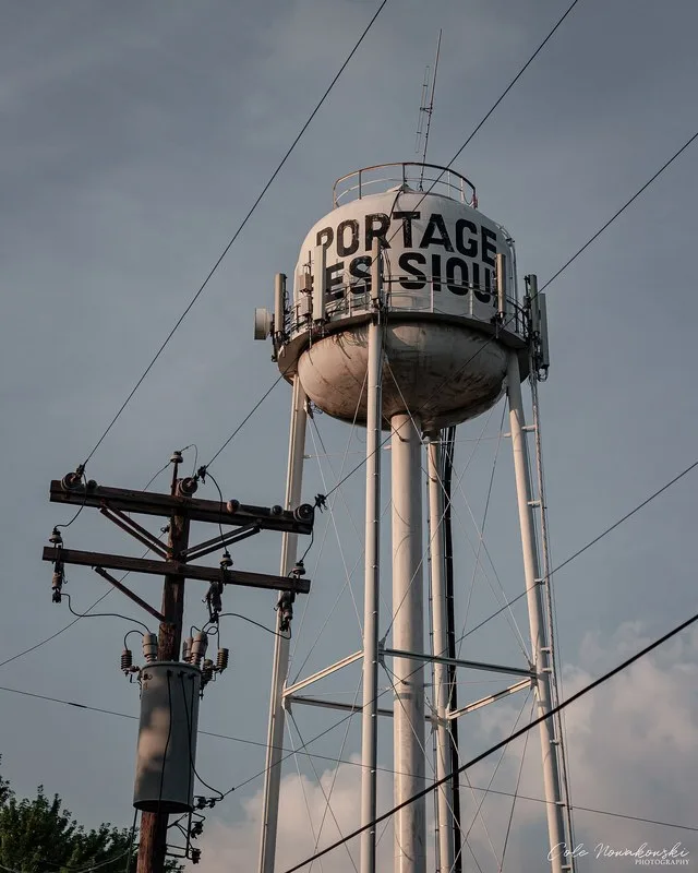 This water tower is located in the middle of the town. It provides potable water to the area.