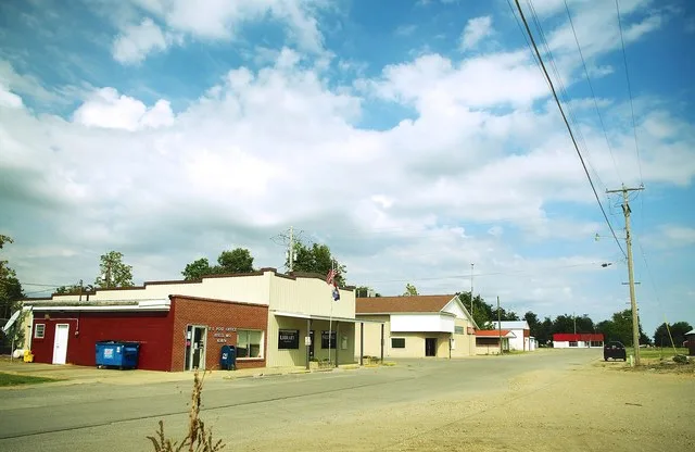 Buildings along Front Street in Risco, Missouri, United States.