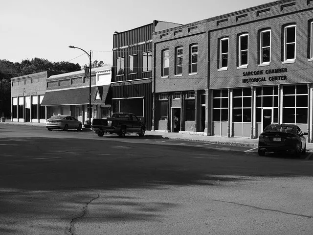 Sarcoxie Public Square Historic District as it appeared in 2024.