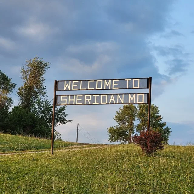 Welcome sign for Sheridan Missouri