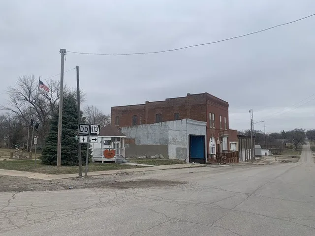 Skidmore Missouri at corner of Missouri Route 113 and Missouri Route DD, facing northeast