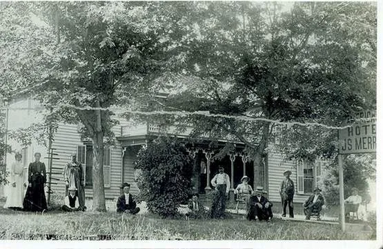 The American Hotel in Gorin, Missouri. This hotel served rail travelers nd other visitors to the town. It was owned by James S Merrell and Ellen Melissa Payne Merrell. Year unknow...
