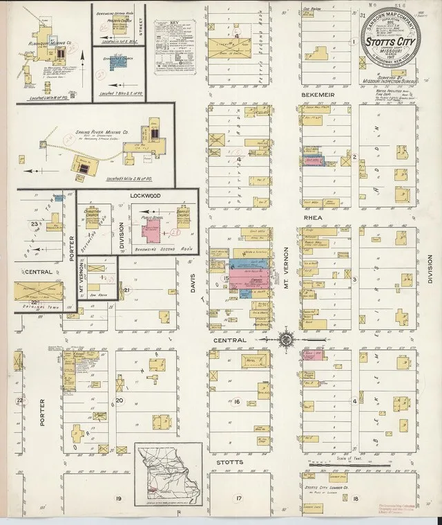 Sanborn Fire Insurance Map from Stotts City, Lawrence County, Missouri, 1917, Plate 0001