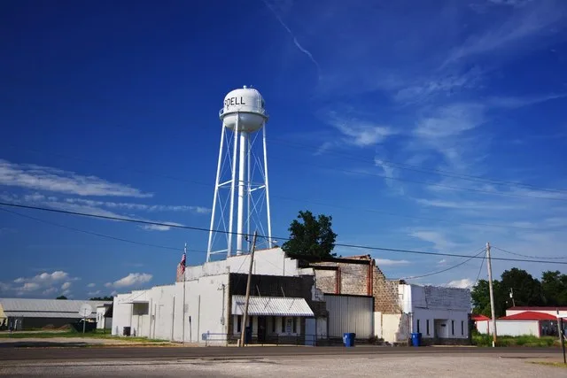 Buildings along Broad Street (County Road A) in Wardell, Missouri, United States.