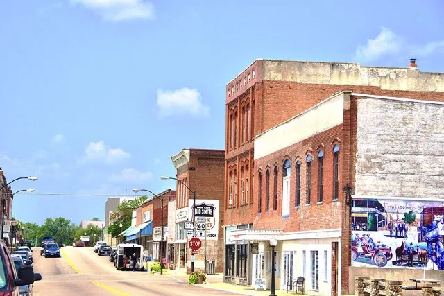 Businesses along Main Street in Willow Springs, Missouri, United States