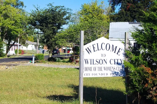 Welcome sign in Wilson City, Missouri, United States.
