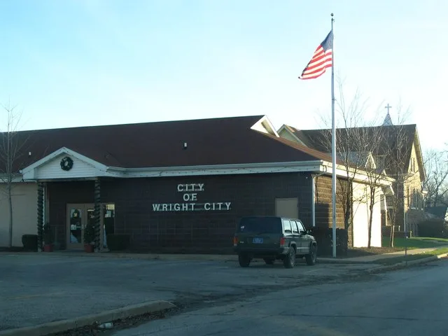 Photo of town hall in Wright City, Missouri. Backlit so not very good.