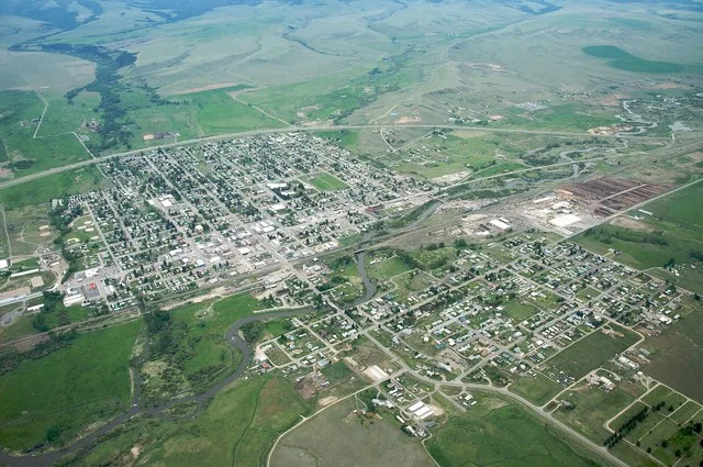 Aerial view of Deer Lodge, Montana , USA.