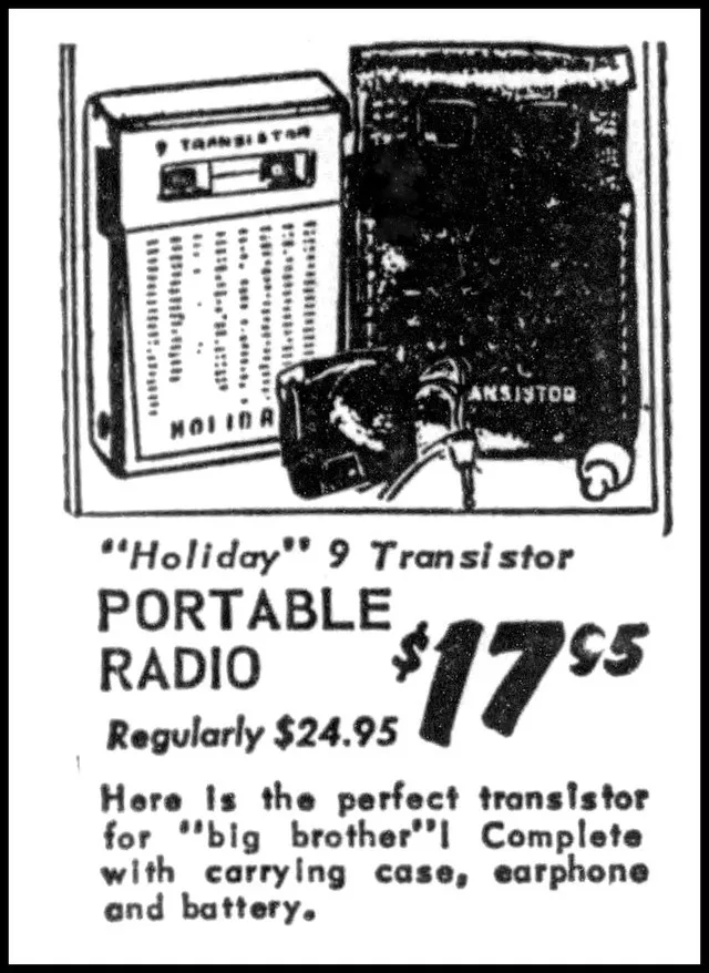 Vintage Advertising For The Holiday Model HS-92 Transistor Radio In A Coast-To-Coast Store Ad In The Laurel Outlook Newspaper (Laurel, Montana), November 14, 1962