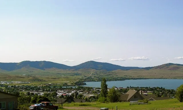 Polson and Flathead Lake viewed from the southeast, looking WNW