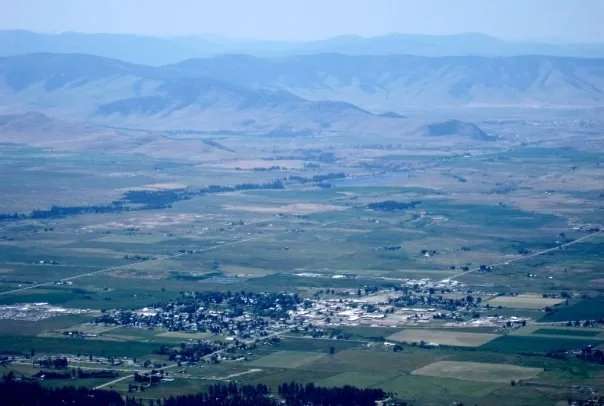 Ronan, Montana as seen from a ridge above North Crow Canyon.