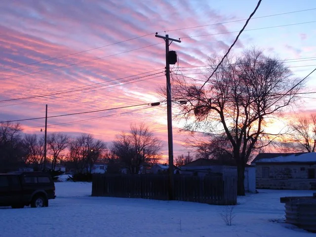 Sunsets over the snow in Terry are often very colorful.