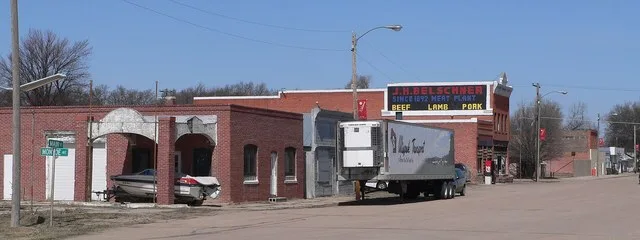 Main Street in Amherst, Nebraska , seen from the southeast.