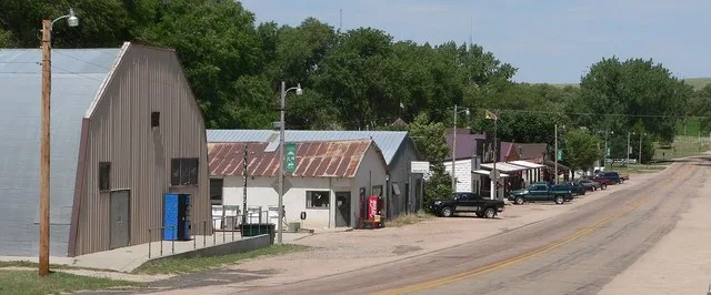 Downtown Arthur, Nebraska : west side of Fir Street ( Nebraska Highway 92 / Nebraska Highway 61 ), seen looking northwest from near Marshall Street.