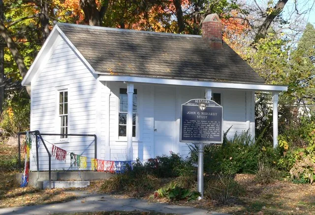John G. Neihardt study at John G. Neihardt State Historic Site in Bancroft, Nebraska ; seen from the southeast. The study is listed in the National Register of Historic Places .