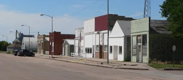 Downtown Bartley, Nebraska : west side of Commercial Street, looking southwest from about Walnut Street.