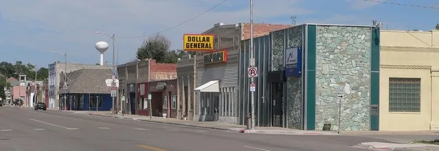 Downtown Bayard, Nebraska: east side of Main Street, looking north from about 3rd Street.
