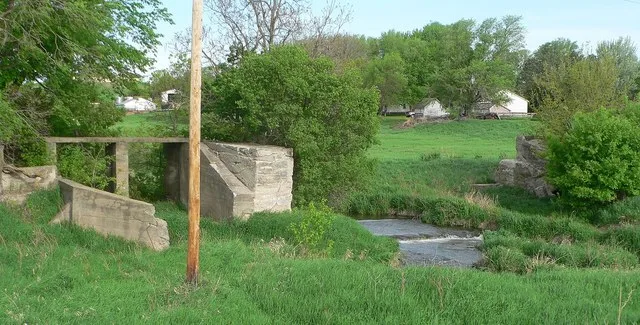 Remains of dam on Bazile Creek in Bazile Mills, Nebraska.
