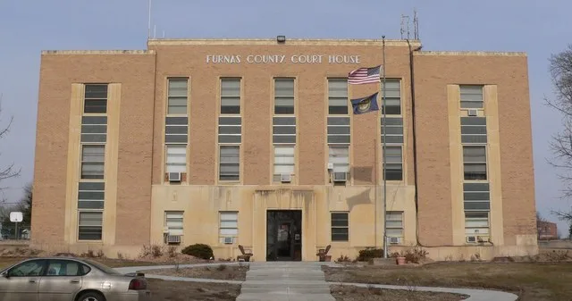 Furnas County courthouse in Beaver City, Nebraska ; seen from the south. The building was constructed in 1949.