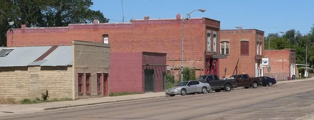 Downtown Belgrade, Nebraska: C Street, seen looking northwest from about Third Street.