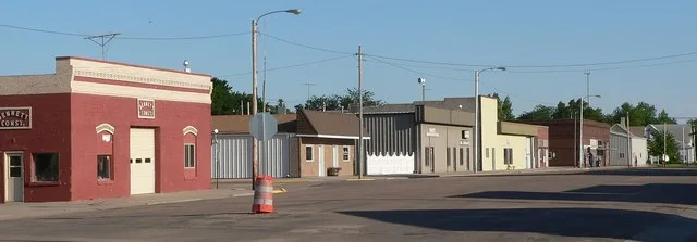 Downtown Bertrand, Nebraska : east side of Minor Avenue, seen from about Nebraska Highway 23 .