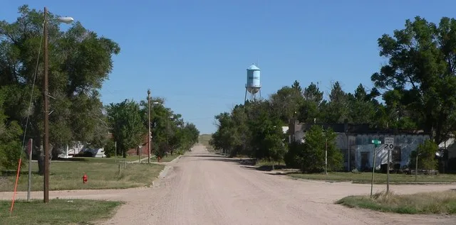 Bushnell, Nebraska ; looking north up Birch Street (County Road 17).