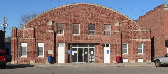 City auditorium, located on north side of West Main Street in Cedar Bluffs, Nebraska .