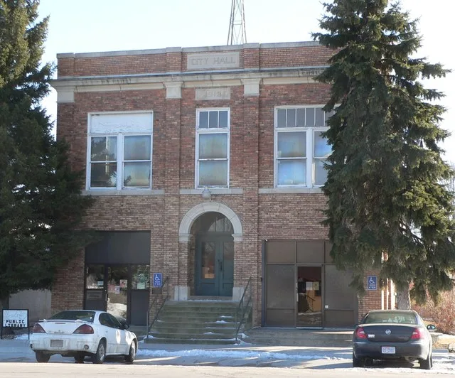 Cedar Rapids City Hall and Library in Cedar Rapids, Nebraska ; seen from the north. The Renaissance Revival building was constructed in 1913. It is listed in the National Register...