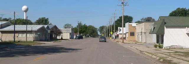 Downtown Chambers, Nebraska. Camera is facing westward down Nebraska Highway 95.