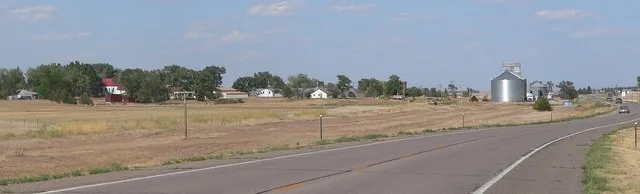 Clinton, Nebraska; seen from the southwest along U.S. Highway 20.