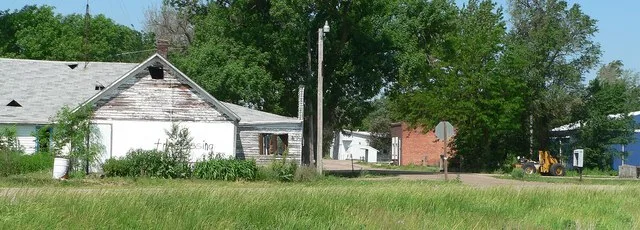 Downtown Cotesfield, Nebraska , looking westward from east of Nebraska Highway 11 .