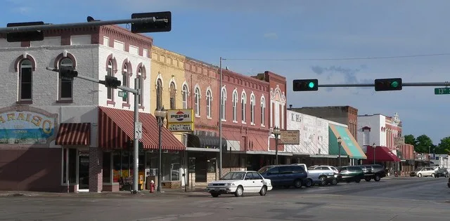 Crete, Nebraska: east side of Main Avenue, looking southeast from about 13th Street.