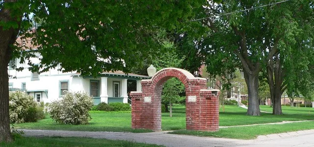 Arched gate at southwest corner of campus, Nebraska College of Technical Agriculture in Curtis, Nebraska .