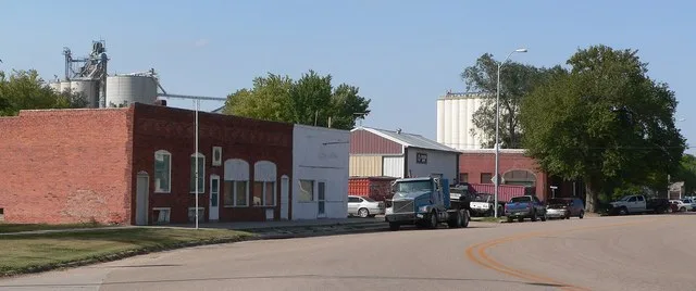 Downtown Edison, Nebraska : west side of Main Avenue, looking northwest from about 2nd Street.