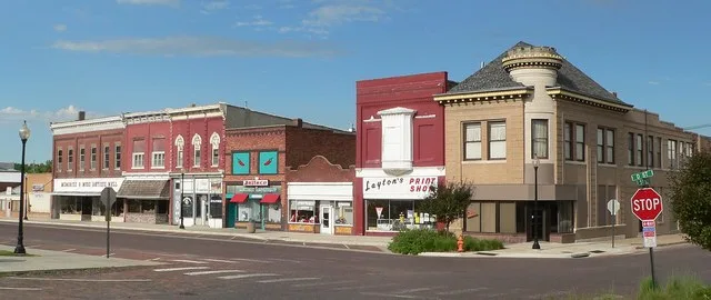 Downtown Fairbury, Nebraska : west side of D Street, looking southwest from about 5th and D.