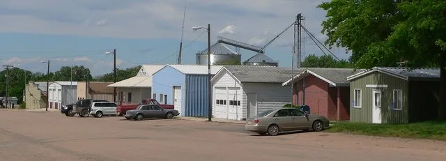 Downtown Filley, Nebraska: east side of Livingston Street, looking southeast from about Lancaster Street.