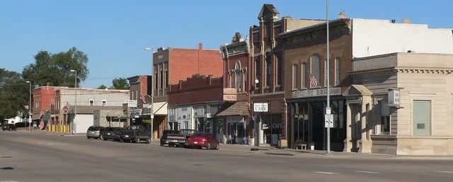 Downtown Genoa, Nebraska: north side of Willard Street, looking northwest from about Walnut Street.