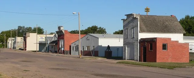 Downtown Glenvil, Nebraska : north side of Winters Avenue, looking northwest from east of 2nd Street.