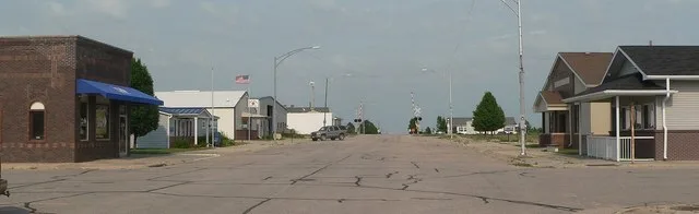 Downtown Hallam, Nebraska: Main Street, looking east from about Harrison Streets.