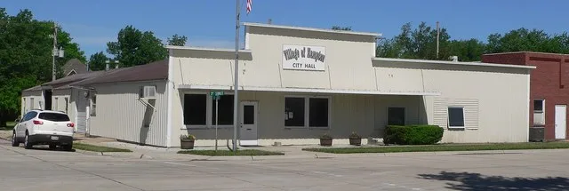 City hall, located at northwest corner of 3rd and B Streets in Hampton, Nebraska.