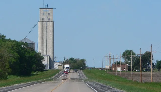 Harbine, Nebraska, seen from the northeast along U.S. Highway 136.