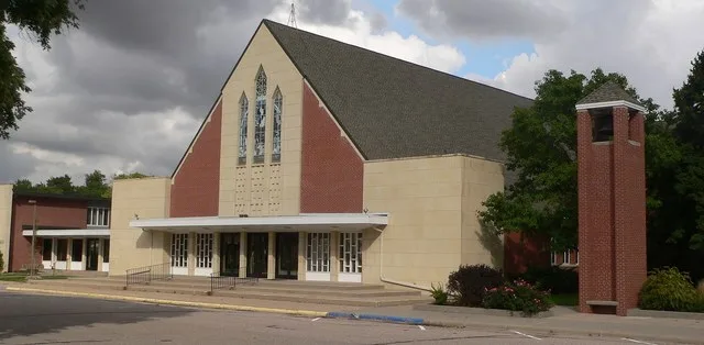 Bethesda Mennonite Church in Henderson, Nebraska; seen from the southwest.